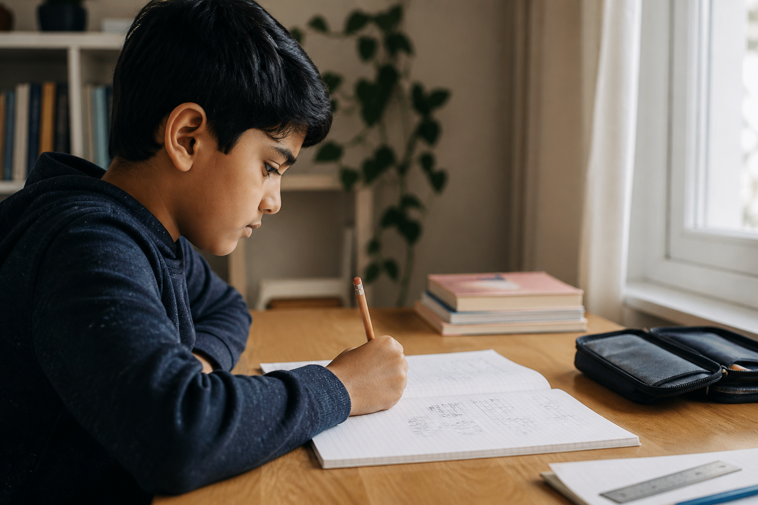 Student preparing for an 11+ paper